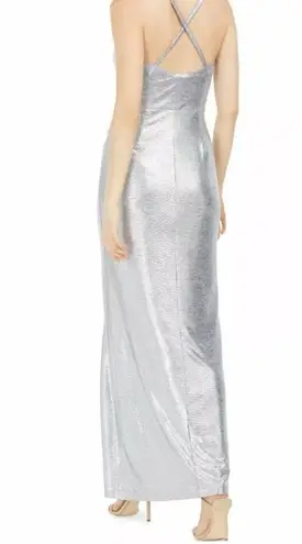 Eliza J Silver Surplice Evening Gown NWT Size 10 Maxi Dress Glam
