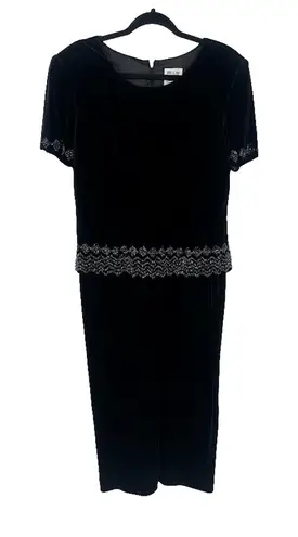 R & M Richards by Karen Kwong Velvet Maxi Dress Women's 14P Black Beaded Holiday