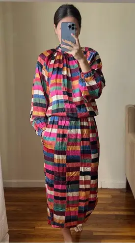 RHODE plaid geometric print midi dress size S pink purple black blue