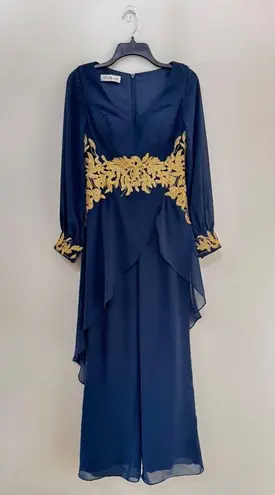 JJ's House JJ ‘S Jumpsuit/Pantsuit V-Neck Floor-Length Chiffon Evening Dress With Appliques