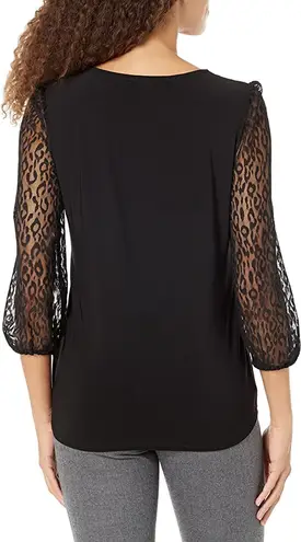 Kasper Black Keyhole 3/4 Sleeve Lace Top XL