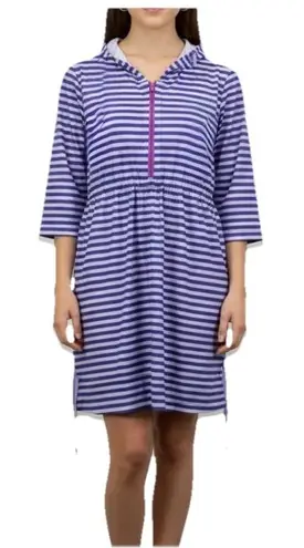 Title Nine 3/4 Sleeve Purple Striped 1/2 Zip Hooded Athleisure Dress Pockets XL - Image 1
