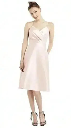 Alfred Sung NWT D777 Satin Twill V Neck Cocktail Dress In Blush Pink Size 12