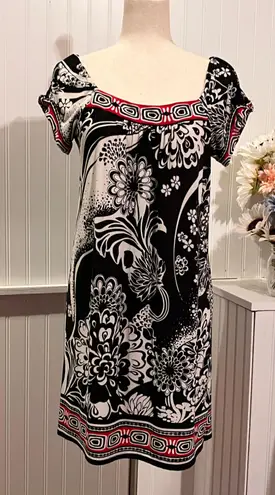 Robbie Bee SIGNATURE White/Red/Black Shift Boho Peasant Dress shift boho peasant