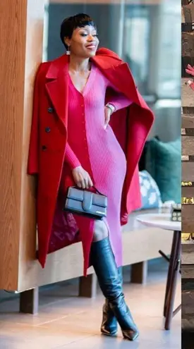 STAUD Shoko Ribbed Cardigan Sweater Dress Colorblock Two Tone Midi Pink Red