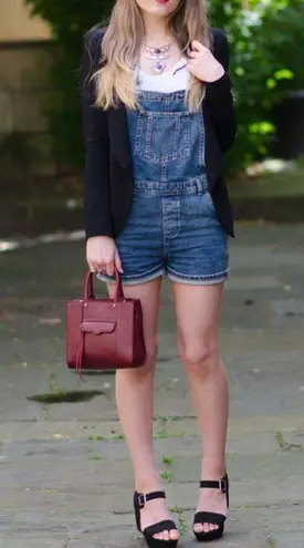 Dollhouse Denim Overalls Sz Large Distressed Coverall Shorts Shortalls Grunge Skater 90s