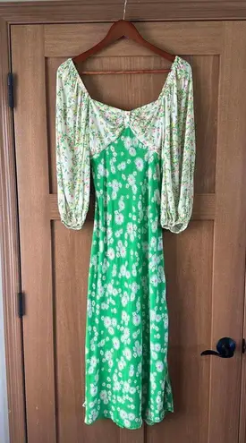 RIXO x Target Green Daisy Floral Puff Sleeve Midi Swing Dress Women’s size 4