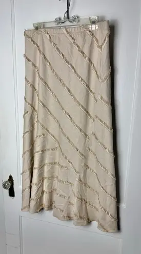 Vintage Lena Gabrielle Pirate Fringe Maxi Skirt Womens 12 Beige Indie Sleaze Y2K Tan