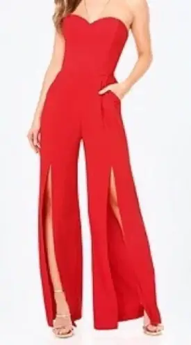 Naven Bebe x Elegant Red Strapless Sweetheart Front Slits Jumpsuit