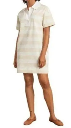 Everlane  Womens The Organic Cotton Polo Dress S Cream Tan Striped Short Sleeve