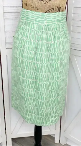 Boden Pintuck Printed Linen Skirt Green Ivory 6 Knee Length Green