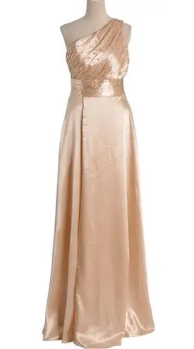 Cinderella One-Shoulder Peach Satin Beaded Evening Gown NWT – Size 6