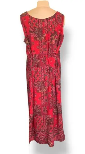 Vintage 90s Maxi Dress Red Paisley Patchwork Sleeveless Scoopneck Tie Waist 3X