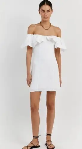 Dissh ISABELLE WHITE LINEN RUFFLE MINI DRESS