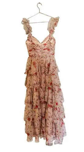 Mac Duggal Pink Floral Ruffled Sweetheart Sleeveless A-Line Gown Size 6