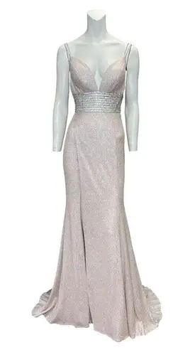 Clarisse V-Neck High Leg Slit Shimmer Gown Blush 8009 Size 2 NWT