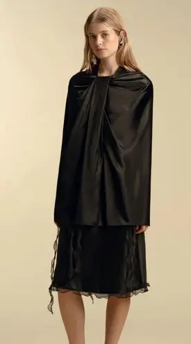 Marina Moscone faux leather Twist Capelet NWT Black