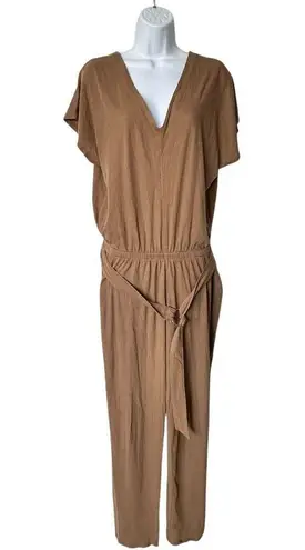 ATM Anthony Thomas Melillo L High Torsion OAO Sahara Cotton Tan Belted Jumpsuit Brown Size L