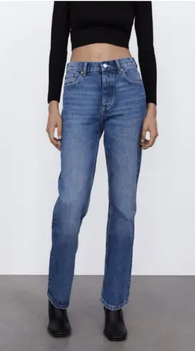 ZARA High Rise Straight Leg Jeans Navy Blue