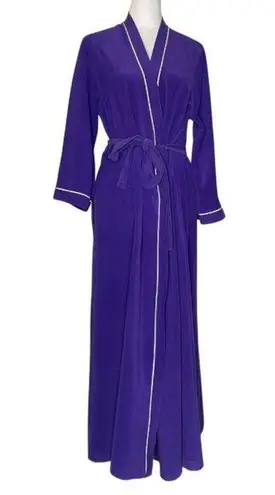Vanity Fair Vintage Purple White Piping Fleece Tie Wrap Robe Housecoat Sz Large