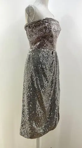 Vintage 80/90s Miss Bergdorf Sequins Mini Dress Set Silver