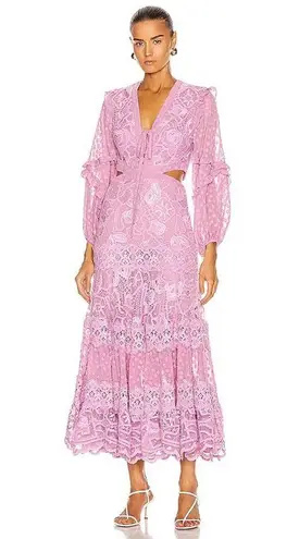 Alexis Zendaya Lace Crochet Cut Out Long Sleeve Dress Lilac Macrame size XS
