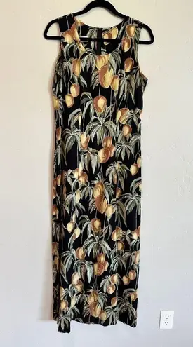 VTG Tori Richard Honolulu Hawaiian fruit dress midi maxi black green tan medium