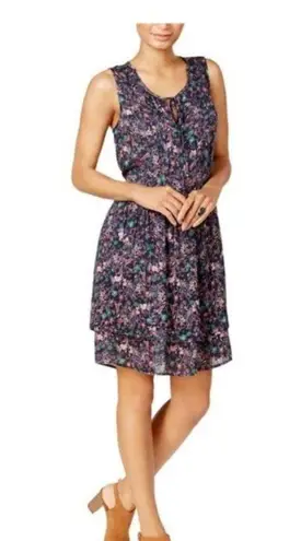 William Rast Blue Devondra Peasant A-line Dress Womens Floral Sleeveless
