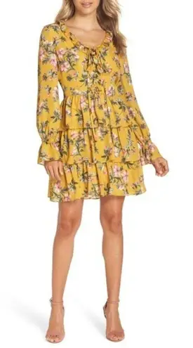Avec Les Filles Tiered Satin Ruffle Dress, Multi Yellow Gold Size 6 Retail $158
