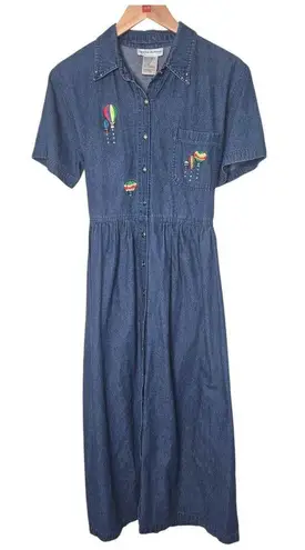 Alfred Dunner Hot Air Balloon Midi Dress Art Teacher Vintage 90s Size 10