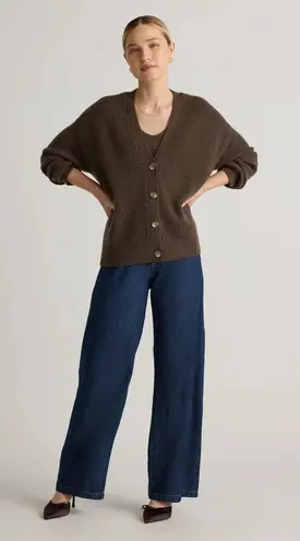 Quince Mongolian Cashmere Fisherman Boxy Cropped Cardigan Sweater Brown NEW XS