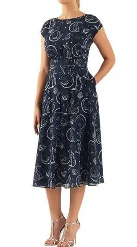 Eshakti  Cat & Moon Pleated Empire Georgette Midi Dress - XS