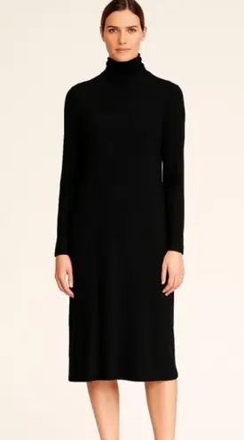 Norma Kamali Black Jersey Knit Long Sleeve Turtleneck Midi Dress Size XS