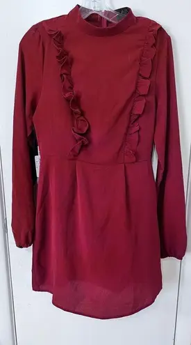 AX Paris  Women's High Neck Long Sleeve Ruffle Dress Bricks Red Size 6 NWT P1-114