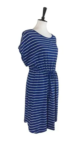 Rafaella Tee Shirt Dress Drawstring Pockets Blue White Stripes Women’s Size XL