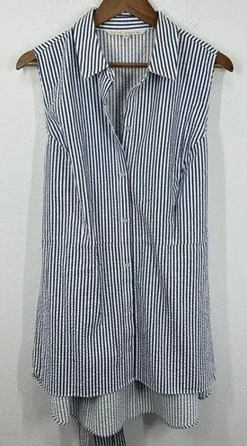 Rachel Roy Rachel 1X Sleeveless Striped Tunic Top White Blue Curvy Collection