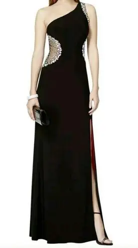 Betsy and Adam one shoulder black floor length Prom dress