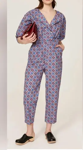 Rachel Comey Holt Jumpsuit Purple Print Cotton Maximalist Artsy Edgy Baggy Boho Blue Size 6