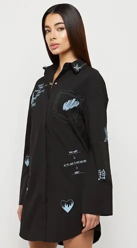 Maniere De Voir Black Blue Graffiti Shirt Dress