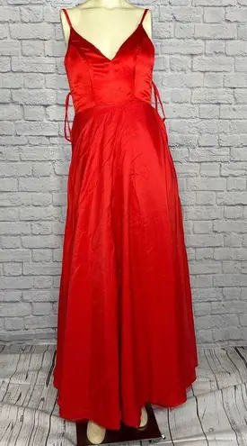 Handmade Red V Neck Spaghetti Straps Tulle Beaded Lace Long Evening Prom Dress size small