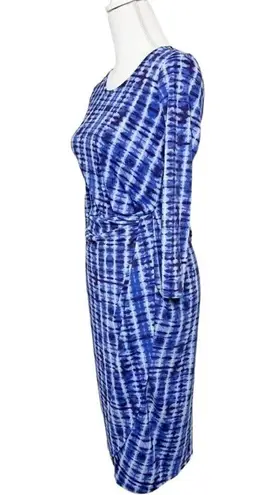 Bar III  Faux Wrap 3/4 Sleeve Bodycon Faux Wrap Knee Length Dress Blue Size Small