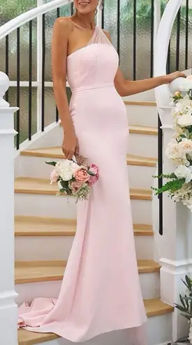 Hebeos Sheath Stretch Crepe Ruched One-Shoulder Sweep/Train Dress, Black