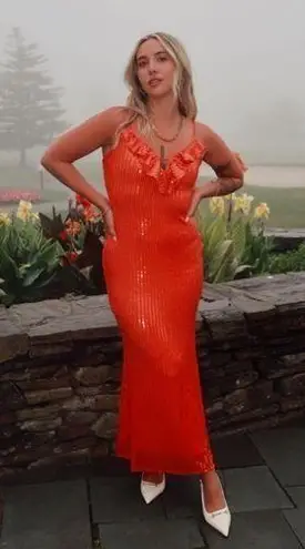 If By Sea Orange Sequin Midi Dress