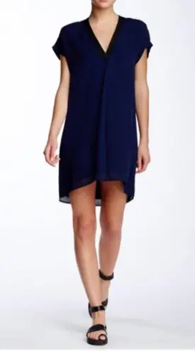 Vince  100% silk V-neck shift Draped Dress Size XS navy blue