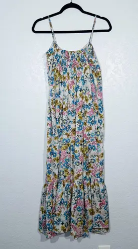 Joe Fresh White Floral Tiered Maxi Dress Size Medium