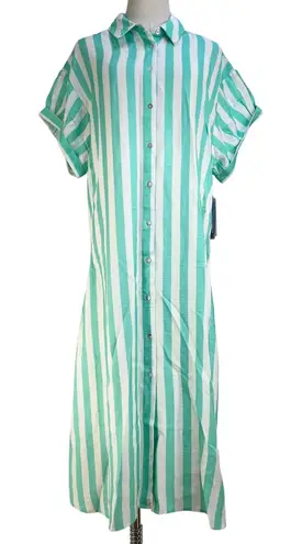 Never A Wallflower Aster Short Sleeve Shirt Dress Stripes Green Size M