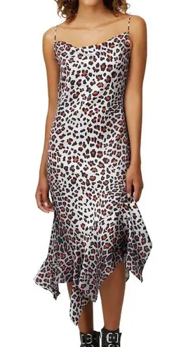 Marques Almeida Satin Midi Slip Dress Leopard Print Silver Pink Handkerchief Hem