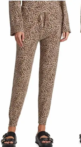 Monrow Cashmere Blend Soft Knit Leopard Print Jogger Size Medium Latte Brown