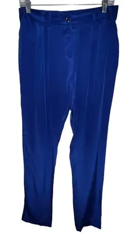 Yumi Kim Silk Royal Blue Pants Trousers Straight Leg Women Size 6 Pleated Dress