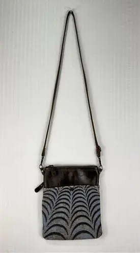 MYRA Bag Brown Leather & Blue/Gray Canvas Crossbody Purse Western Boho Style Bag